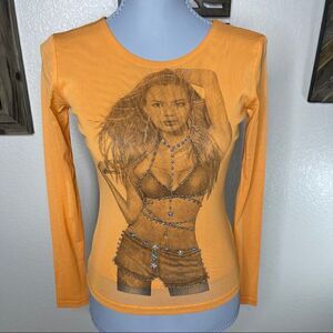 Long Sleeve Orange Mesh Embellished Top